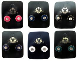 36 Pairs Multi Color And Gold Tone Metal Stud Earrings With Crystal Accents - Earrings