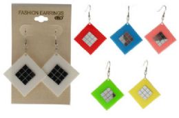 36 Pieces Silver Tone French Hook Earrings In Assorted Colors With A Diamond Shape Accent - Earrings
