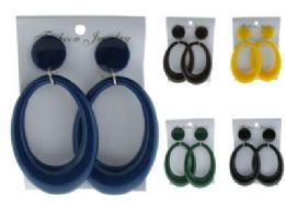 72 Pieces Post Style Acrylic Earrings With Oval Dangles - Earrings