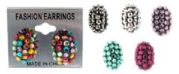 96 Pieces Post Style Oval Shaped Earrings With Assorted Colored Crystal Accents - Earrings