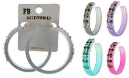 36 Pieces PosT-Style Acrylic Heart Hoop Earring With Crystal Accents On Outside Of Earring - Earrings