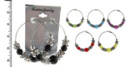 48 Pieces Silvertone LeveR-Catch Hoop Earrings With Assorted Colored Faceted Balls And Silvertone Bead Accents - Earrings