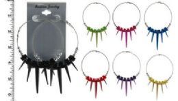 48 Pieces Silvertone 3 Inch Diameter LeveR-Catch Hoop Earrings With Assorted Colored Chips - Earrings