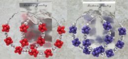 48 Pieces Hoop Earrings With Beaded Chips And Silver Accents - Earrings