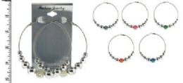 48 Pieces SilveR-Tone 3 Inch Diameter LeveR-Catch Hoop Earrings With Embossed Balls - Earrings