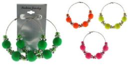 48 Pieces Silvertone Hoop In Assorted Colors With Silvertone Accents - Earrings