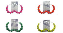 48 Pieces Silver Hoops With Acyrlic Balls In Assorted Colors - Earrings