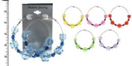 48 Pieces SilveR-Tone 3 Inch Diameter LeveR-Catch Hoop Earrings With Assorted Colored Cubes - Earrings