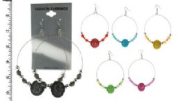 48 Pieces SilveR-Tone 3 Inch Diameter LeveR-Catch Hoop Earrings With Assorted Colored Mesh Balls - Earrings
