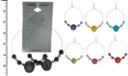 48 Pieces SilveR-Tone 3 Inch Diameter LeveR-Catch Hoop Earrings With A Mesh Ball - Earrings
