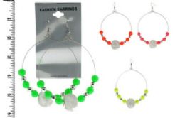 48 Pieces SilveR-Tone 3 Inch Diameter French Hook Hoop Earrings With A Mesh Ball - Earrings