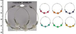 48 Pieces SilveR-Tone 3 Inch Diameter LeveR-Catch Hoop Earrings With Assorted Colored Balls - Earrings