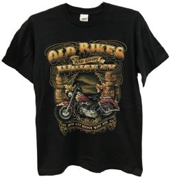 24 Wholesale Black T Shirt Old Bikes And Good Whiskey Assorted