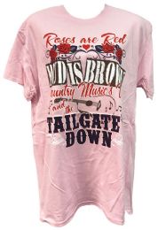 24 Wholesale Pink T Shirt Roses Are Red Mud Is Brown Assorted Size