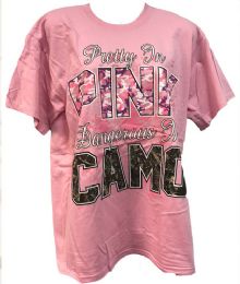 24 Wholesale Pink T Shirt Pretty In Pink Dangerous In Camo Assorted