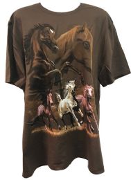24 Pieces Brown T Shirt Five Galloping Horses Assorted Sizes - Mens T-Shirts