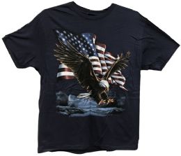 24 Pieces Nave Blue T Shirt Eagle And American Flag Assorted Size - Mens T-Shirts