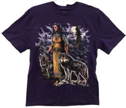 24 Wholesale Purple T Shirt Native Indian Woman Eagle Wolves