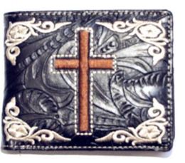 12 Pieces Embroideried Cross Black Bi Fold Wallet - Wallets & Handbags