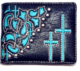 12 Pieces Turquoise Cross Bi Fold Western Wallet - Wallets & Handbags