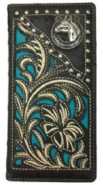 12 Wholesale Embroideried Hose Head Long Western Wallet Black