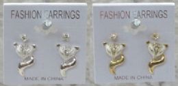 72 Pieces Two Pairs Of Earrings Per Card; One Crystal Post And One Fox Dangle - Earrings