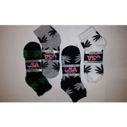 120 Wholesale Leaf Print Ankle Socks 3-Pack
