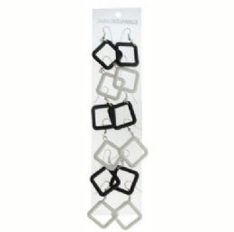 36 Pieces Silver Tone French Hook Earrings With Open Square Dangle In Black Or White - Earrings