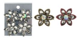36 Pairs Two Pairs Of Flower Shaped Post Earrings With Clear Crystal Like Accents - Earrings