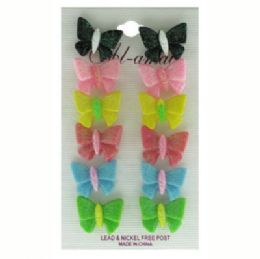 36 Pieces Post Earrings With MultI-Color Acrylic Butterflies - Earrings