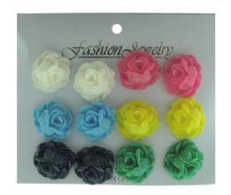 72 Pieces Post Earrings With 3-D Acrylic Rose And Glitter Accents - Earrings