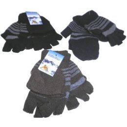 96 Pairs Fingerless Gloves With Mitten Cover - Knitted Stretch Gloves
