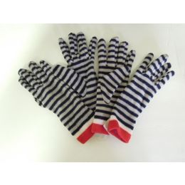 48 Wholesale Women's Fleece Striped Winter Gloves