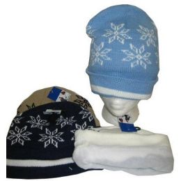 96 Wholesale Fleece Lined Snowflake Winter Hat