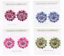 36 Pairs Assorted Color Flower Shaped Button Clip Earrings - Earrings