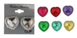 144 Pairs SilveR-Tone Clip Earring With Heart Shaped Gemstone Buttons - Earrings