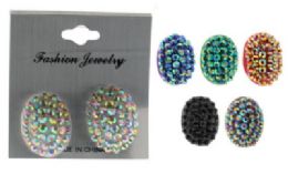 36 Pairs Clip Earring Embossed With Colored Oval Shaped Gemstone Button - Earrings