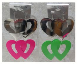 72 Wholesale SilveR-Tone French Hook Earring With Assorted Colored Heart Dangles