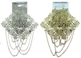 72 Wholesale GolD-Tone & SilveR-Tone French Hook Style 3 Section Diamond Shaped Dangle Earrings