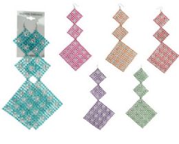 72 Pairs French Hook SilveR-Tone Assorted Sized Square Dangle Earrings With A Intricate Design - Earrings