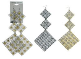 36 Pairs French Hook Silver Tone Square Shaped Dangle Earrings With A Intricate Design - Earrings