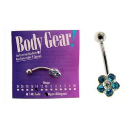 60 Pieces Surgical Steel Curved Barbell With Assorted Color Flower Crystals - Body Jewelry