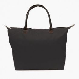 48 Wholesale Large Tote With Brown Handles (black)