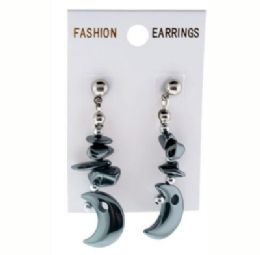 36 Units of Silver Tone Post Earring With Hematite Chips - Earrings