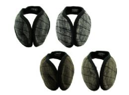 48 Bulk Earmuffs With A Band That Goes Behind The Head With A Small Plaid Print In Assorted Colors