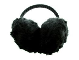 24 Pieces Black Furry Earmuffs With Band That Goes Over The Head - Ear Warmers