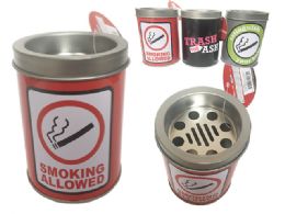 96 Wholesale Ashtray W/ Tin Container 3"dx4"h