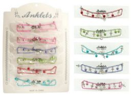 72 Pieces Assorted Color Chain With Matching Bead And SilveR-Tone Cross Dangles - Ankle Bracelets