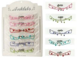 72 Pieces Assorted Color Chain With Matching Bead And SilveR-Tone Heart Dangles - Ankle Bracelets