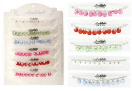 72 Wholesale SilveR-Tone Chain With SilveR-Tone And Crystal Look Acrylic Disc Dangles